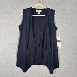 Faux Suede Vest Womens Navy Open Drape Stretch Boho Western Cowgirl Cardigan